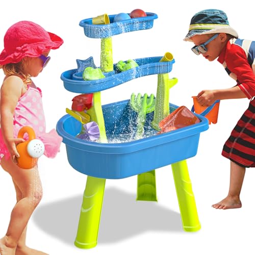 Image of Water Table for Toddlers 3-5, 3-Tier Kids Sand Water Table with Water Toy Accessories, Summer Indoor and Outdoor Garden Pool Beach Toys, Sensory Playset Party Birthday Gift Kids Ages 3 4 5 6 7 8