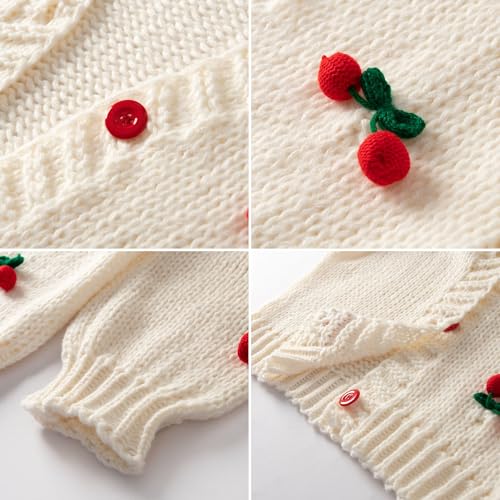 Image of FindThy Women's Kawaii Strawberry Embroidered Cardigan Long Sleeve V Neck Chunky Knitted Cardigans Tops