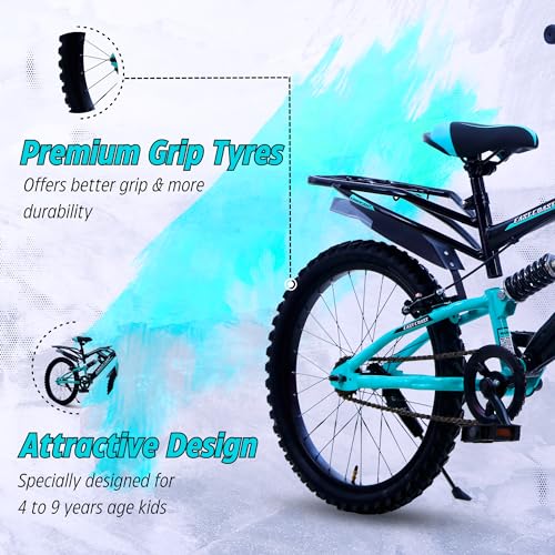 Image of EAST COAST Arrogant Single Speed Cycle /Bicycle | 20T Kids Bike /Kids Cycle with Inbuilt Carrier, Center Suspension, 14 Inch Frame, Caliper Brakes Ideal for 5 to 8 Years, Dual Shade (Sea Green)