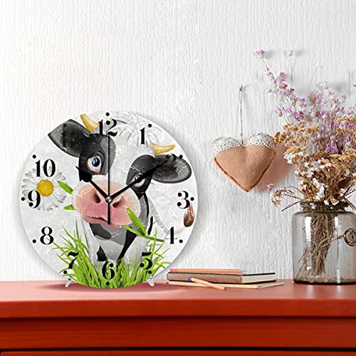 Hupery Cute Holstein Cow Wall Clock Silent Non Ticking Round Wall Hanging Clock Battery Operated Black Hands Decorative Wall Clocks For Bedroom Living Room Kitchen Office School #TOP1