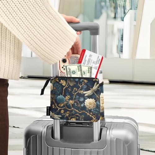 Image of Luggage Cup Holder for Suitcases Free Hands Suitcase Cup Holder Travel Luggage Drink Holder Portable Luggage Cup Caddy Bag Carrier with Handle Mystical Flowers and Dragonflies