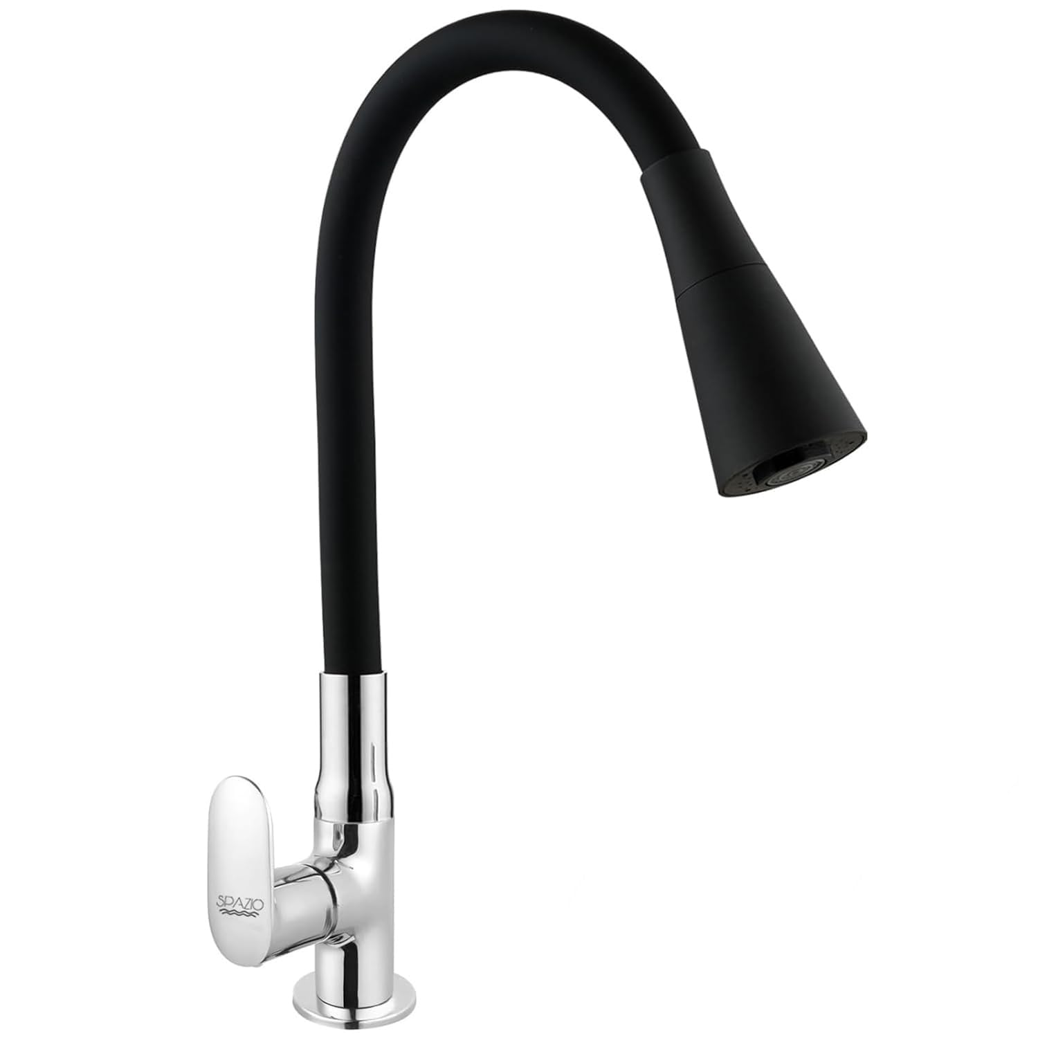 SPAZIO Opal Brass Swan Neck Tap/Sink Faucet with Black 360 Degree Flexible Silicon Swivel Spout & Dual Flow Pattern, Hot/Cold Water for Kitchen Sink, Wash Basin, Chrome Finish Pillar Cock Tap-image-46
