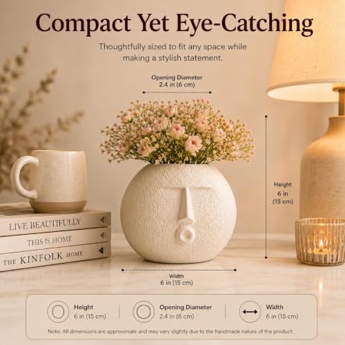 Image of Ceramic Face Vase for Home Decor, 6 Inch Modern Abstract Nordic Planter Vase for Flowers, Pampas Grass & Creepers, Decorative Tabletop Accent for Living Room, Office & Gifting