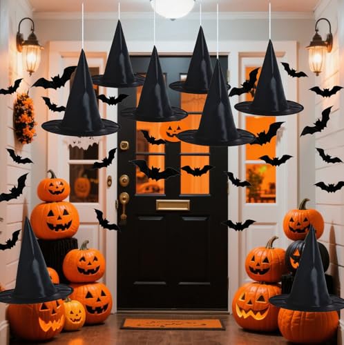 Halloween Decorations Outdoor Indoor - 8PCS Witch Hats & 32PCS 3D Bats...