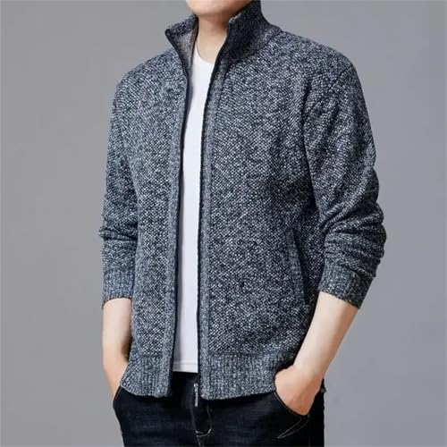 Men Winter Sweaters Warm Fleece Cardigan Casual Knitwear Sweatercoat Stand Collar Cardigan2