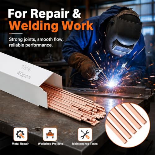 Image of Tandefio 15% Silver Brazing Rods AWS BCuP-5 40 Sticks, Silver Solder Flat Welding Rods 0.050 inchx1 /8 inchx10 inch for Air Conditioning, Refrigerator, Cold Storage & HVAC Units, Phos Copper Brazing Alloys