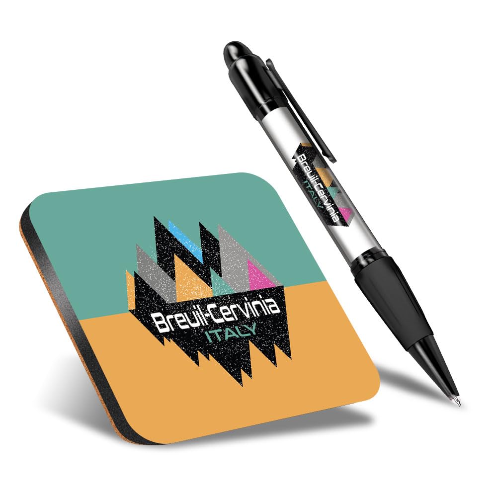 1 x Eco Square Coaster & 1 Black Ballpoint Pen Set Breuil Cervini Italy Ski Abstract World Drink Cup Mug Glass Table Protection Mat #58922