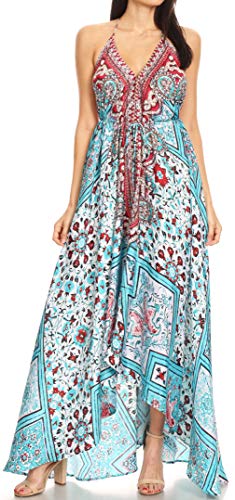 Image of Sakkas Lizi Womens Maxi High-Low Halter Handkerchief Long Dress Beach Party