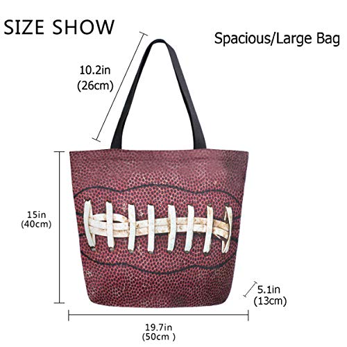 Chic Extra Large Shoulder Grocery Tote Bag, 3D Close Up Of American Football Print Canvas Reusable Handle Bags for Men Women Gym Weekender Picnic Beach Travel Home Storage Market Shopping2