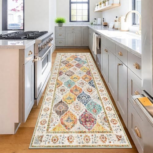 SHACOS Long Hallway Runner Rug 80 x 200 cm Distressed Hall Runners Non Slip Narrow Rug Runner Washable Vintage Floor Carpet Runners for Hallway Entryway Kitchen, Colorful