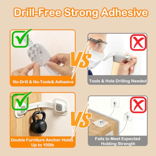 Image of No Drill Furniture Anchor for Baby Proofing, Adjustable Straps, 4 Packs
