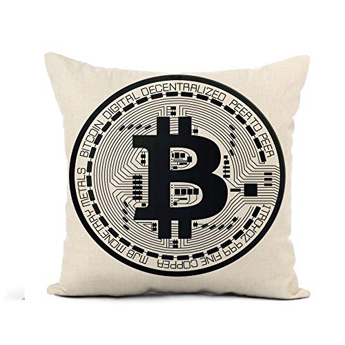Flax Throw Pillow Cover Coin Bitcoin Digital Currency Payment Bank Banking Bit Black 16x16 Inches Pillowcase Home Decor Square Cotton Linen Pillow Case Cushion Cover