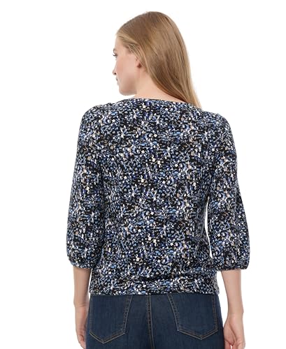 Jones New York Printed Moss Crepe Crewneck with 3Q Puff, Blue Horizon Multi2