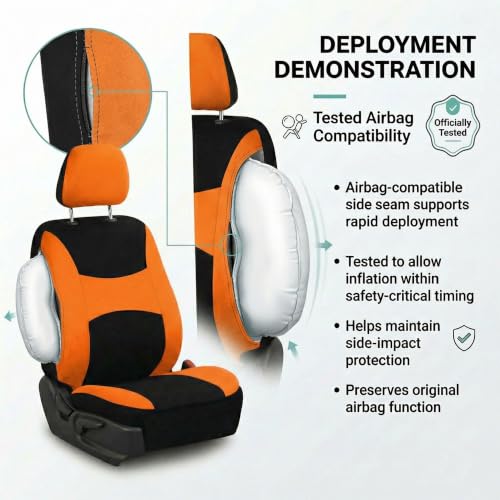 Image of FH Group Car Seat Covers Full Set Cloth - Universal Fit, Automotive Seat Covers, Low Back Front Seat Covers, Airbag Compatible, Split Bench Rear Seat, Car Seat Cover for SUV, Sedan, Van Orange