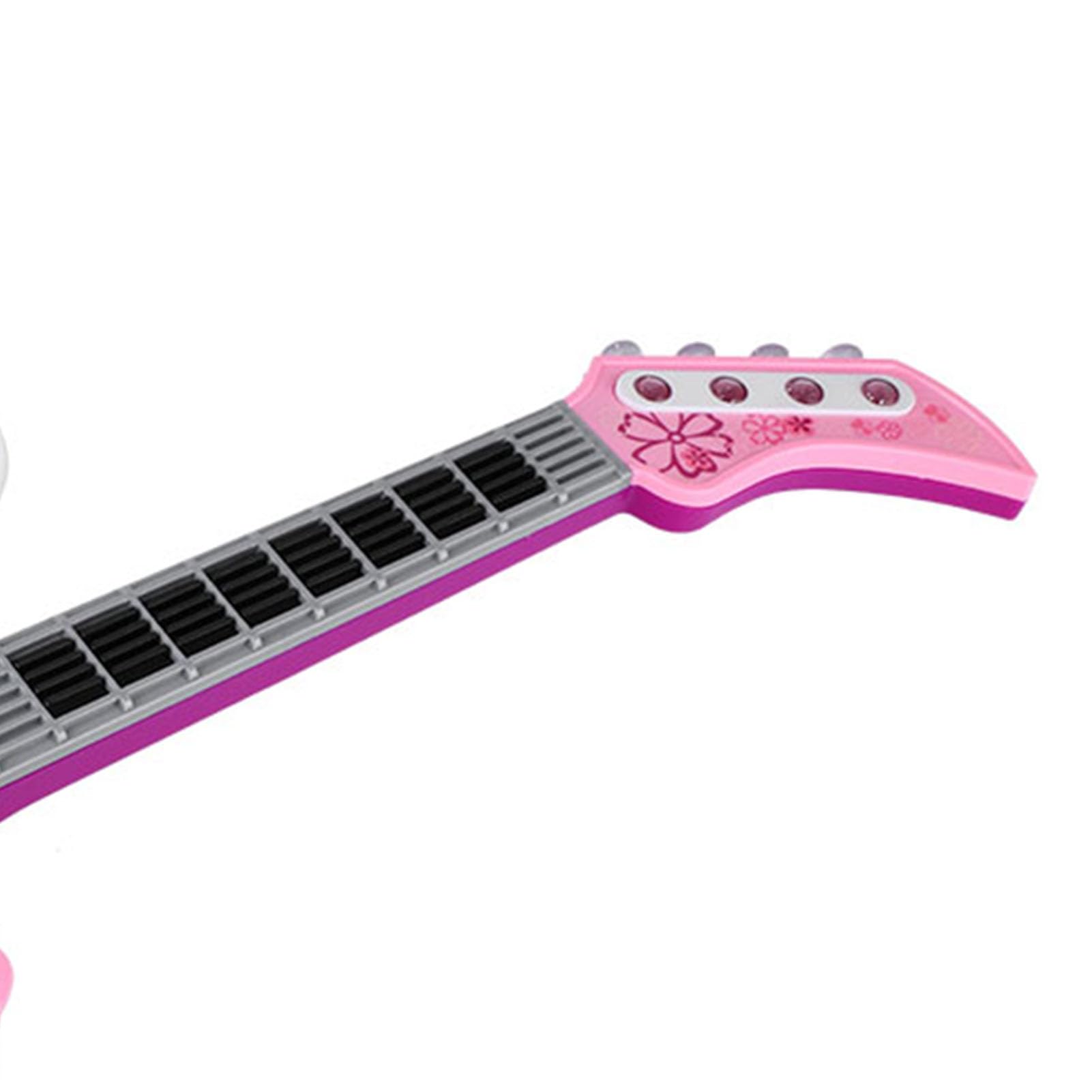 Chitarra elettrica per bambini PolyGen con quattro modalità di riproduzione, luci ritmiche e ingresso per microfono esterno, questa chitarra elettronica per bambini è progettata (Rosa)