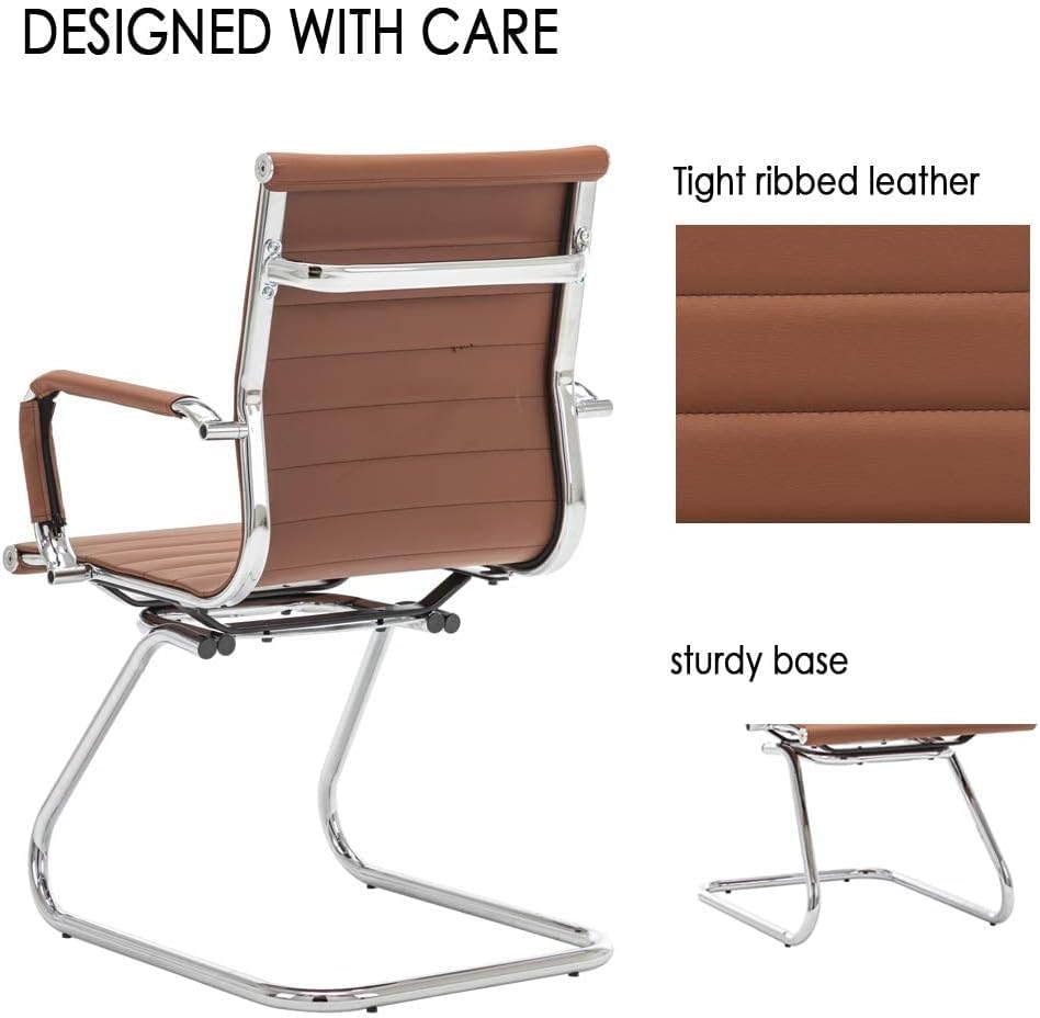Image of HNY Leather Office Guest Chairs & Reception Chairs Set of 6, Modern Waiting Room Chairs with Arms, Desk Chair no Wheels with Sled Base for Waiting Room /Conference Room, Coffee