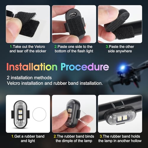 Mineup 4 Stück Kabellose Led Lichter, 8 Farbiges Strobe Drone Light, Fernbedienung Blitzlicht mit Fernbedienung, USB-Aufladung Antikollisionslichter,LED Flugzeug Blitzlicht für Drohne Motorrad
