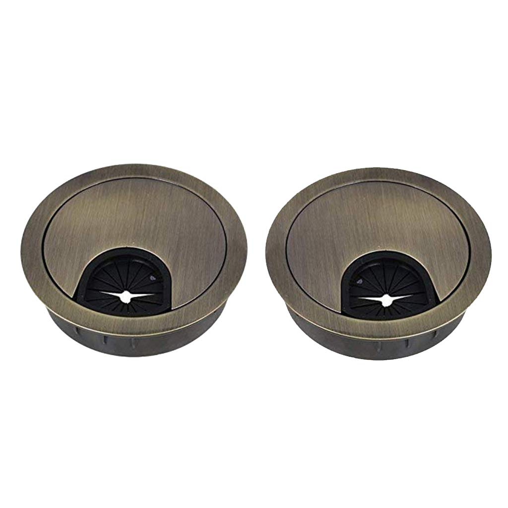 Homyl 2 Pièces Passe Cable Passe Fil Brossé Design En Alliage De Table De Bureau Diamètre 60mm - Bronze