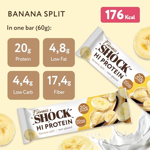 FitnesSHOCK High Protein Bars - High 20G Protein Content Protein Bar With No Added Sugar, Low Calorie Low Carb High Fibre, Banana Split Flavour 12Pcs 60G - Image 3