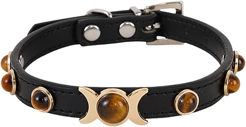 Miniatura 1 de Collares de perro, collar ajustable para perro con anillo de tracción, collar de piedra de ojo de tigre para mascotas para cachorros pequeños y