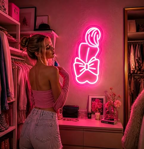 Image of Lady Neon Sign, Neon Signs for Wall Decor - Pink LED Signs for Bedroom, Girls Room, Salon, Home Decor - USB Powered Light Up Sign Decorations Gift