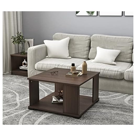 BLUEWUD Noel Engineered Wood Coffee Table/Centre Table with Shelves (Square - Wenge)