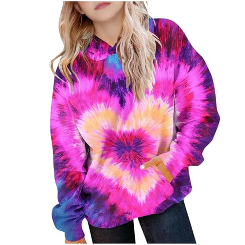 Girls Tie Dye Hoodies Kids Long Sleeve Oversized Hooded Sweatshirt Fashion Casual Athletic Pullover with Pocket