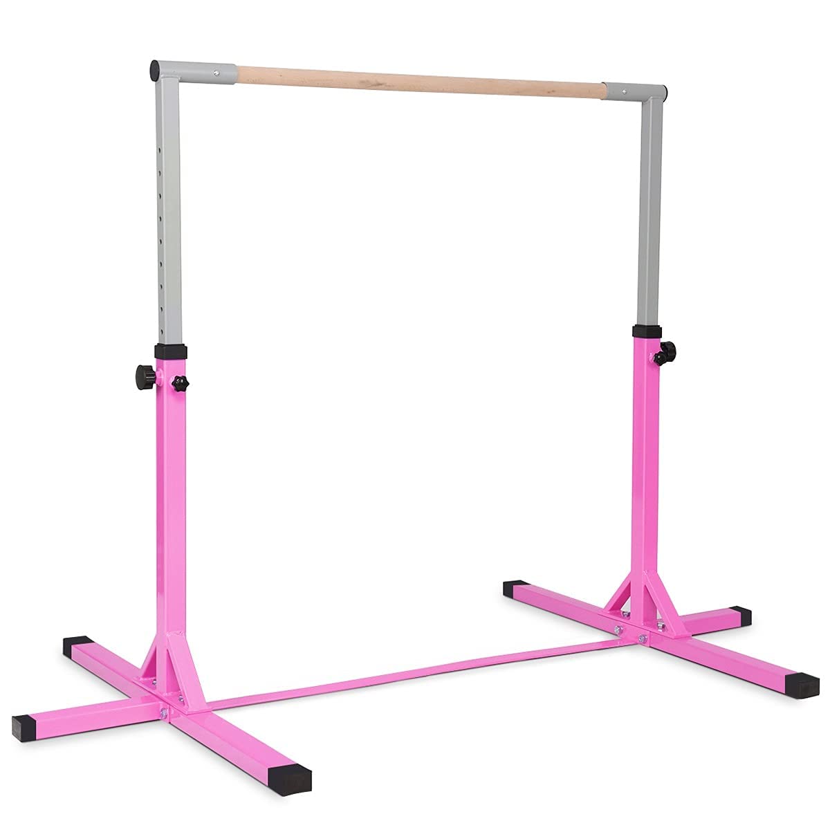 GYMAX Sbarra da Ginnastica Artistica in Legno Massello e Acciaio, Sbarra da Danza Classica per Casa Regolabile in Altezza tra 91 e 150 cm, con Portata di 100 kg, 200 x 121 x 91/150 cm
