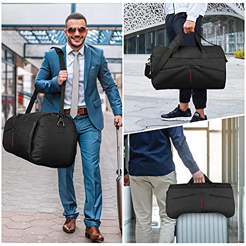 Carry on Garment Bags Convertible Suit Bag with Shoes Compartment Waterproof 2 in 1 Travel Duffle Bag Large Garment Bags Garment Duffle Bag for Men Black
