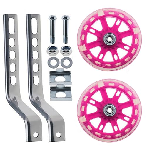 LIFTATAPA Training Wheels for Kids Bike, Flash Mute Wheel Adjustable Bicycle Stabiliser Mounted Kit Compatible for 12 14 16 18 20 inch Single Speed Bicycle (Pink)