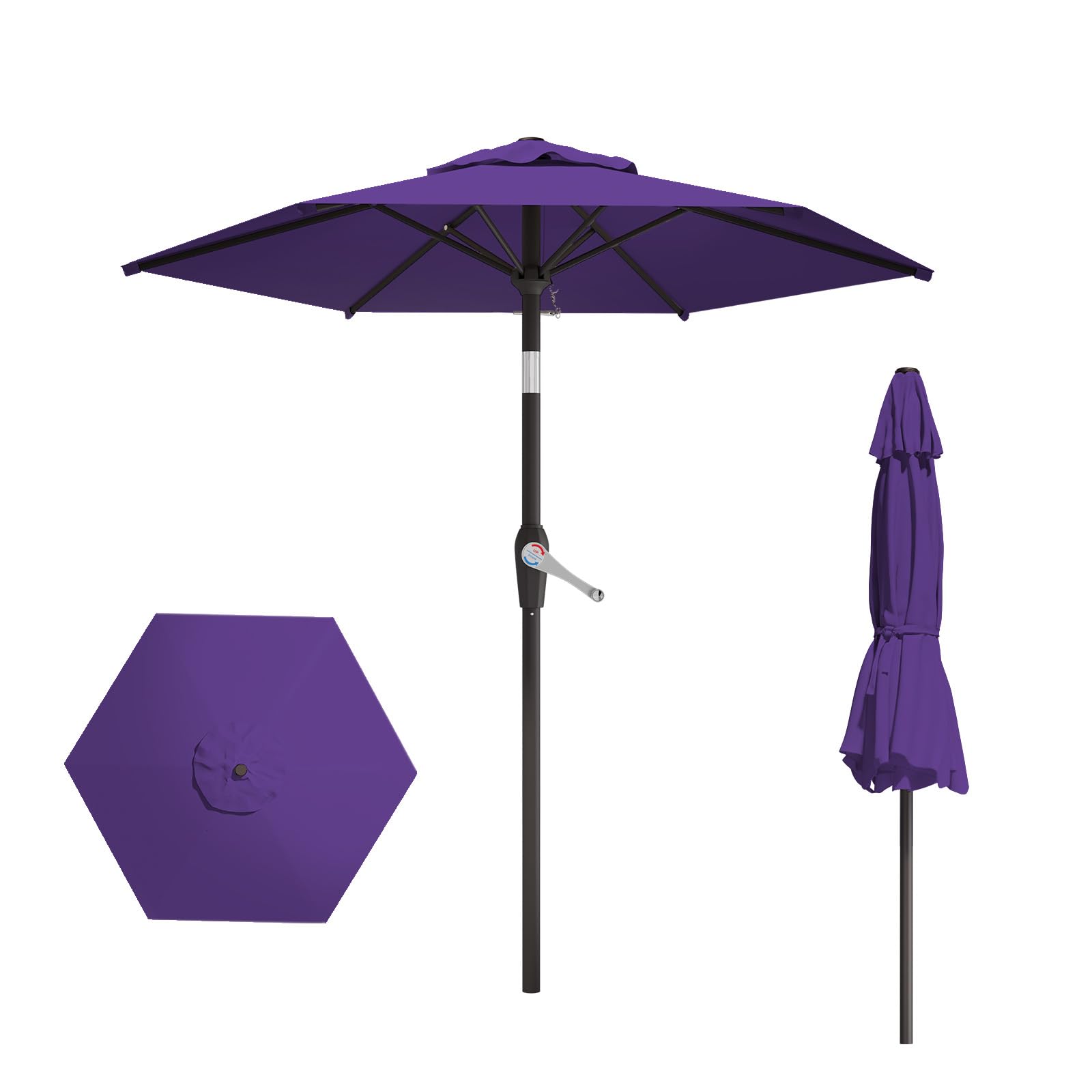 7.5FT Patio Umbrella Table Market Umbrella w/Tilt and Crank Heavy-Duty Round Outdoor Umbrellas for Garden, Deck, Backyard, Pool and Beach, Dark Purple