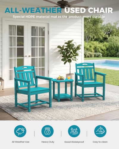 Image of Ciokea HDPE Outdoor Patio Dining Chairs Set of 2, All-Weather Porch Chair with Wide Seat, Durable Outdoor Furniture for Backyard, Garden, Lawn & Poolside, Lake Blue