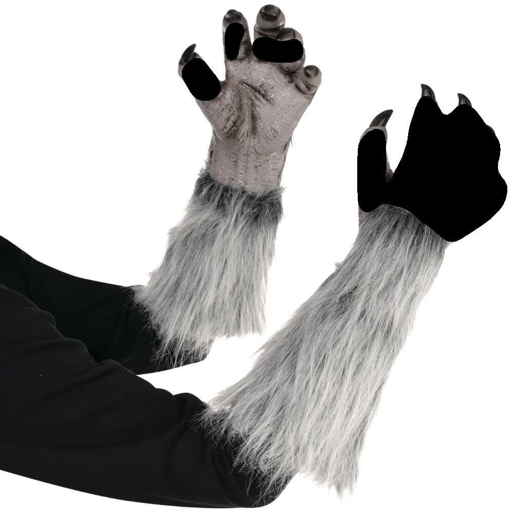 amscan Gray Werewolf Gloves for Adults, Halloween Costume Accessory, One Size, 18", Latex