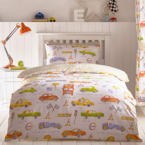 Kids' Club Bedding Juego de Funda de edredón Reversible de Cars Motor Transport, Gama de Ropa de Cama, Suelto