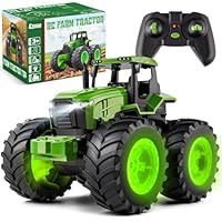 Remote Control Tractor Toys, Light Up Farm Monster Trucks Toy for Boys 3, 4, 5, 6, 7 Year Old, 2.4 Ghz RC Tractor Toys, Ideal Christmas, Birthday Gifts for Kids