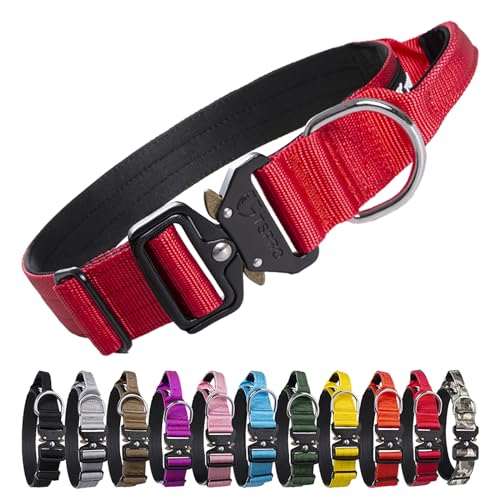 TSPRO Tactical Premium Dog Collar with Handle & Heavy Duty Quick Release Metal Buckle