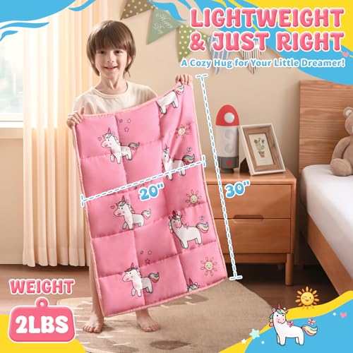 anfie Weighted Lap Pad 2 Pounds, Weighted Blanket Kids(20"*30") Cooling Blanket for Sleeping,Weighted Throw Blanket for Travel Indoor Outdoor (Little Unicorn)
