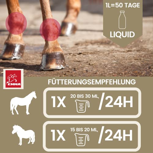 EMMA MSM Pferd Gelenk Liquid für Pferde mit Glucosamin Chondroitin MSM Schwefel Kollagen Pferd Hochdosiert - Zusatzfutter Stärkung der Gelenke Sehnen Knorpel Bänder einfacher dosierbar als Pulver 1L