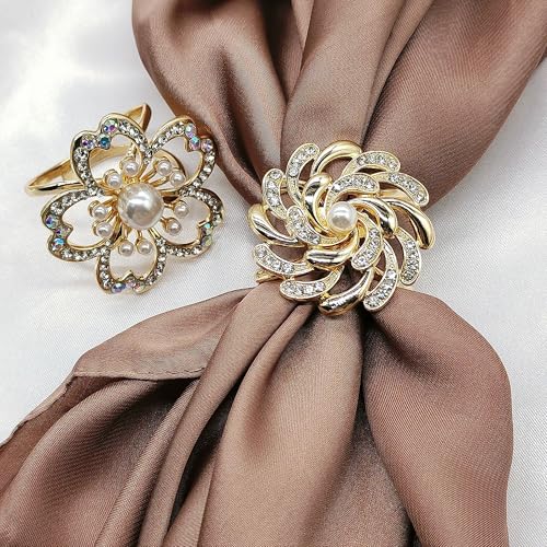 Image of 3pcs Elegant Rhinestone Daisy FLowers Scarf ring Buckle for Lady Heart Crystal Rhinestone Scarves Clip Buckle for women