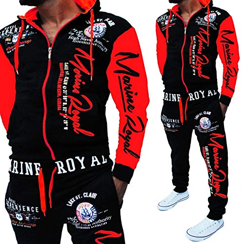 Image of HHGKED Men 's Casual Tracksuit Hooded Full Zip Elastic Waistband Sweatsuit Set