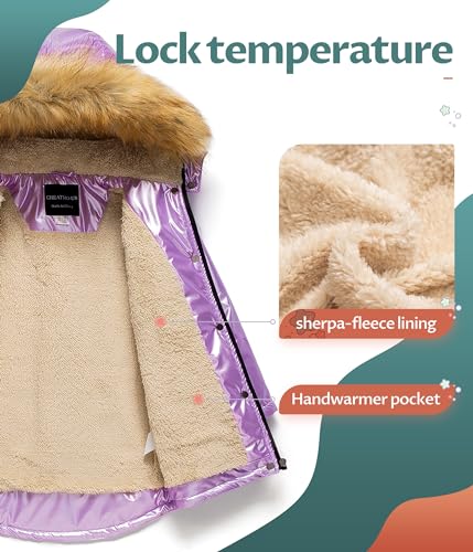 Image of CREATMO US Girl's Long Winter Warm Parka Sherpa Trimmed Collar Puffer Ski Jacket Coat