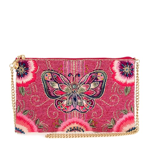 Mary Frances Social Butterfly Beaded Mini Crossbody Bag Floral Novelty Evening Clutch Purse, Multicolor