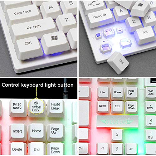 kabelgebundene Gaming-Tastatur mit Regenbogen-Hintergrundbeleuchtung, USB-Tastatur+2400 DPI 6 Tasten optische Regenbogen-LED-Gaming-Maus+Gaming-Headset+RGB-Lautsprecher+Mauspads für Computer/PC (weiß) - Image 4