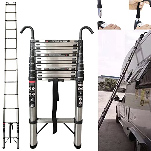 Escalera telescópica extensible de 5 m, escalera plegable multiusos con ganchos de escalera desmontables, escalera de techo de extensión de acero inoxidable resistente, carga máxima de 330 libras,