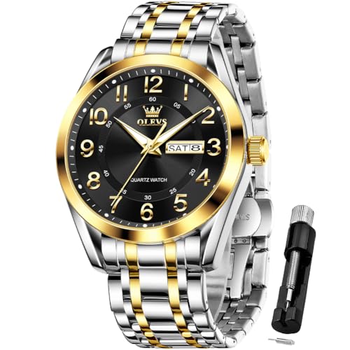Image of OLEVS Mens Watches Business Large Numer Easy to Read Quartz Watch Stainless Steel Waterproof Luminous Date Casual Male Watch