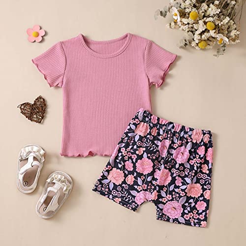 IKFIVQD 2023 Summer Toddler Girls Camiseta manga curta pulôver tops estampas florais shorts roupas (