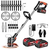 Cordless Weed Wacker, Stringless Electric Weed Eater & Lawn Edger - 21V Battery Powered Grass Trimmer with 2X 4.0Ah Battery and Charger, Brush Cutter with 3 Blades for Garden and Yard Maintenance