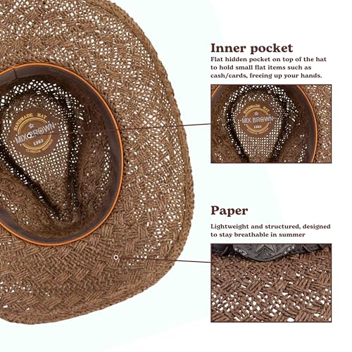 Image of Straw Cowboy Hats Cowgirl Hat Western Cowboy Hat Rancher Hat for Men Women, Exquisite Decoration Band