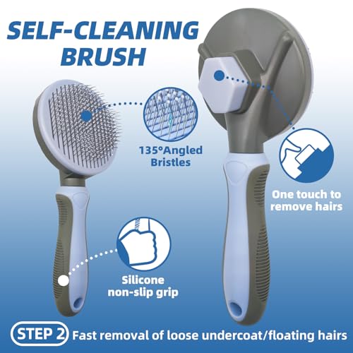 Image of Dog Brush for Shedding,7 PCS Pet Grooming Brush Kit to De-fur & Hair Slicker Deshedding Brushes with Undercoat Rake Comb Bath Brush&Nail Clipper for Grooming Short Long Haired Dogs Cats Blue