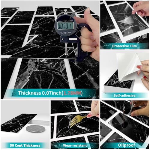 Smart Backsplash Tiles Peel and Stick for Kitchen Bathroom RV Vanity Thickened by Foam interlayer,Black Marble Tile with White Vein-16pcs 4x8 inch
